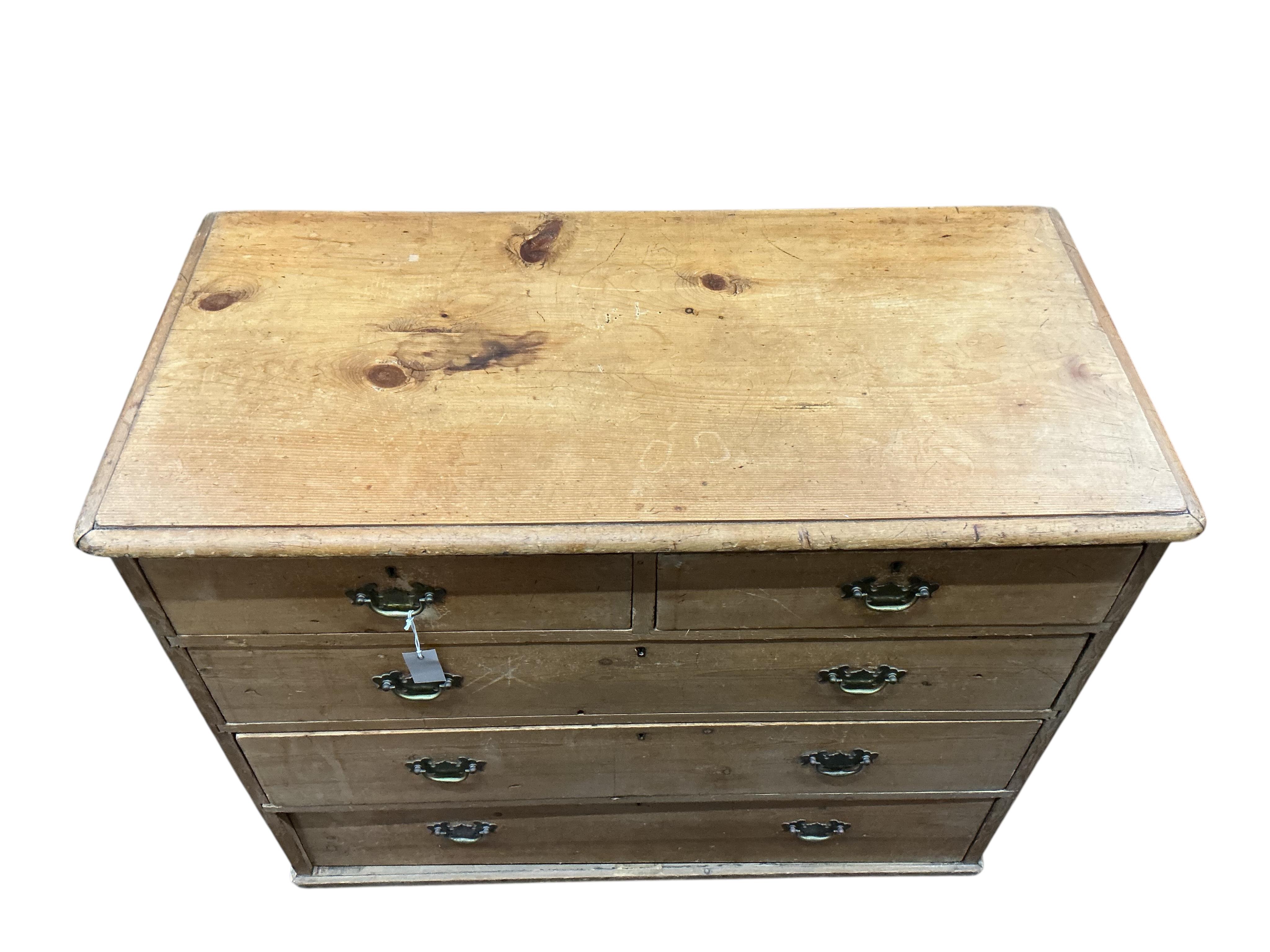 A Victorian pine five drawer chest, width 106cm, depth 52cm, height 86cm
